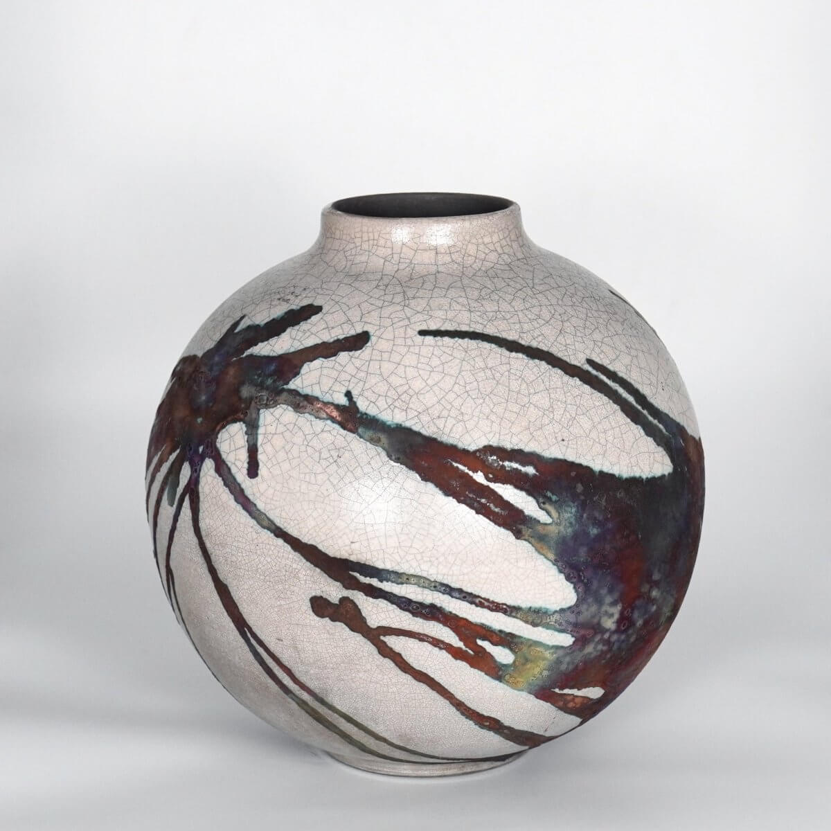 RAAQUU Large Globe Ceramic Vase Half Copper Matte S/N0000819 11" Raku Pottery Unique Handmade ceramic pottery raku vases, urns, and home decor, sculptures, wall decor, gifts by Adil Ghani