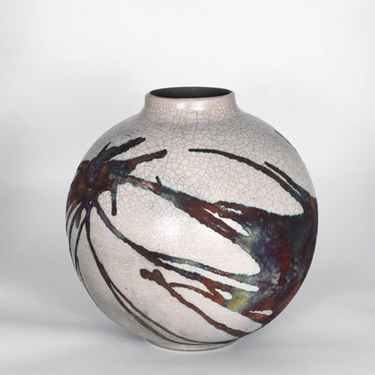 RAAQUU Large Globe Ceramic Vase Half Copper Matte S/N0000819 11" Raku Pottery Unique Handmade ceramic pottery raku vases, urns, and home decor, sculptures, wall decor, gifts by Adil Ghani
