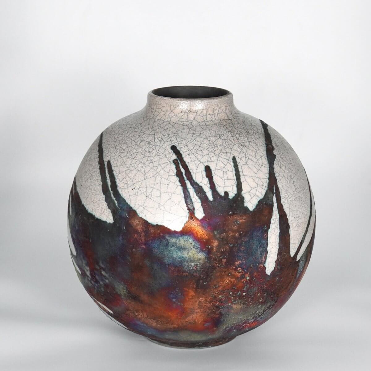 RAAQUU Large Globe Ceramic Vase Half Copper Matte S/N0000819 11" Raku Pottery Unique Handmade ceramic pottery raku vases, urns, and home decor, sculptures, wall decor, gifts by Adil Ghani