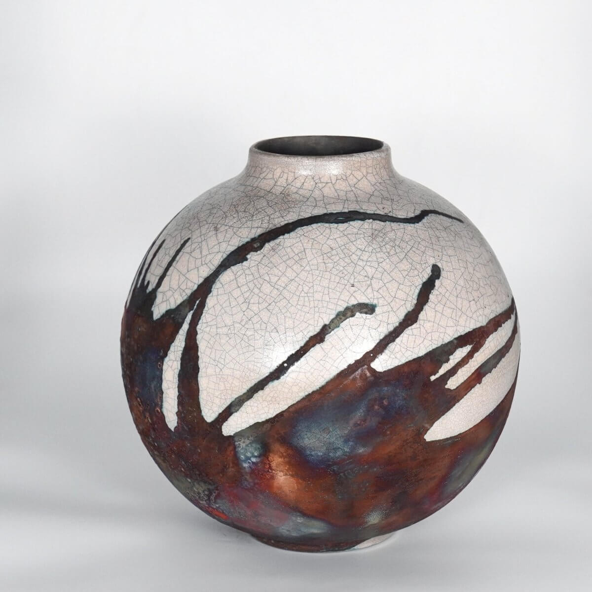 RAAQUU Large Globe Ceramic Vase Half Copper Matte S/N0000819 11" Raku Pottery Unique Handmade ceramic pottery raku vases, urns, and home decor, sculptures, wall decor, gifts by Adil Ghani