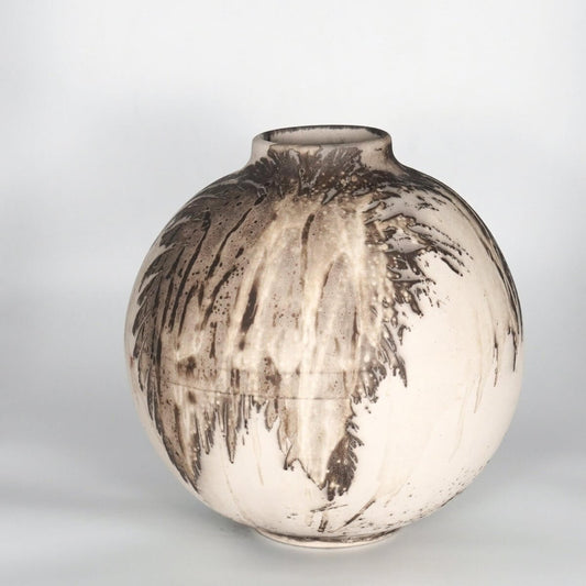 RAAQUU Large Globe Ceramic Vase Obvara S/N0000759 11" Raku Pottery Unique Handmade ceramic pottery raku vases, urns, and home decor, sculptures, wall decor, gifts by Adil Ghani