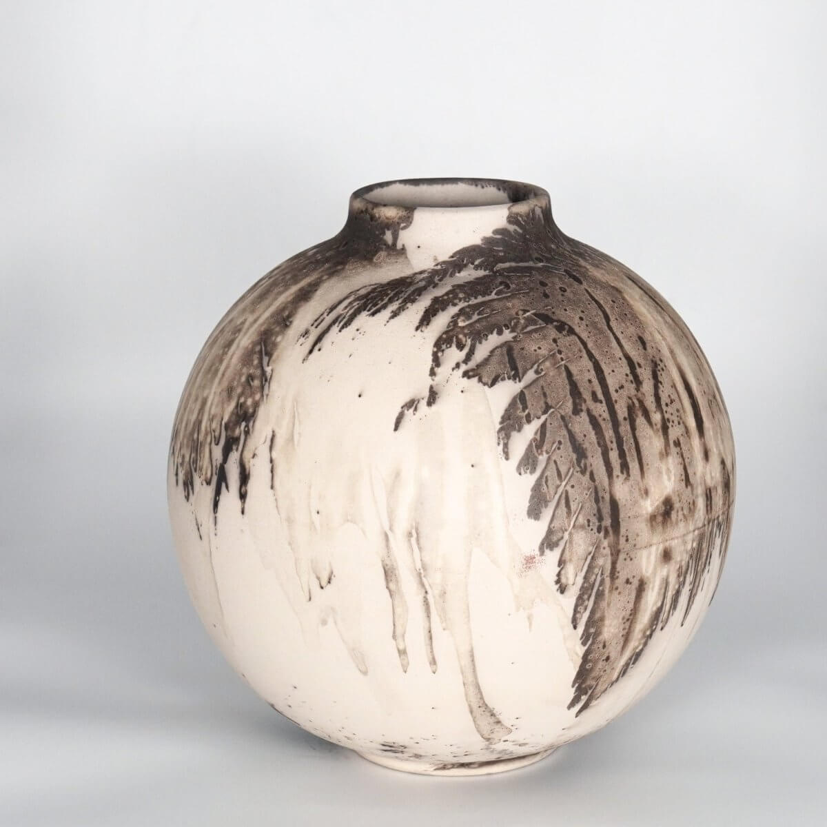 RAAQUU Large Globe Ceramic Vase Obvara S/N0000759 11" Raku Pottery Unique Handmade ceramic pottery raku vases, urns, and home decor, sculptures, wall decor, gifts by Adil Ghani