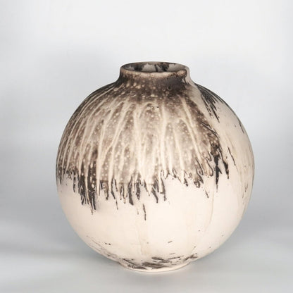 RAAQUU Large Globe Ceramic Vase Obvara S/N0000759 11" Raku Pottery Unique Handmade ceramic pottery raku vases, urns, and home decor, sculptures, wall decor, gifts by Adil Ghani