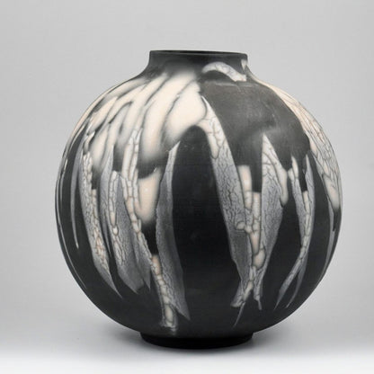 RAAQUU Large Globe Ceramic Vase Smoked Raku S/N0000924 11" Raku Pottery - RAAQUU