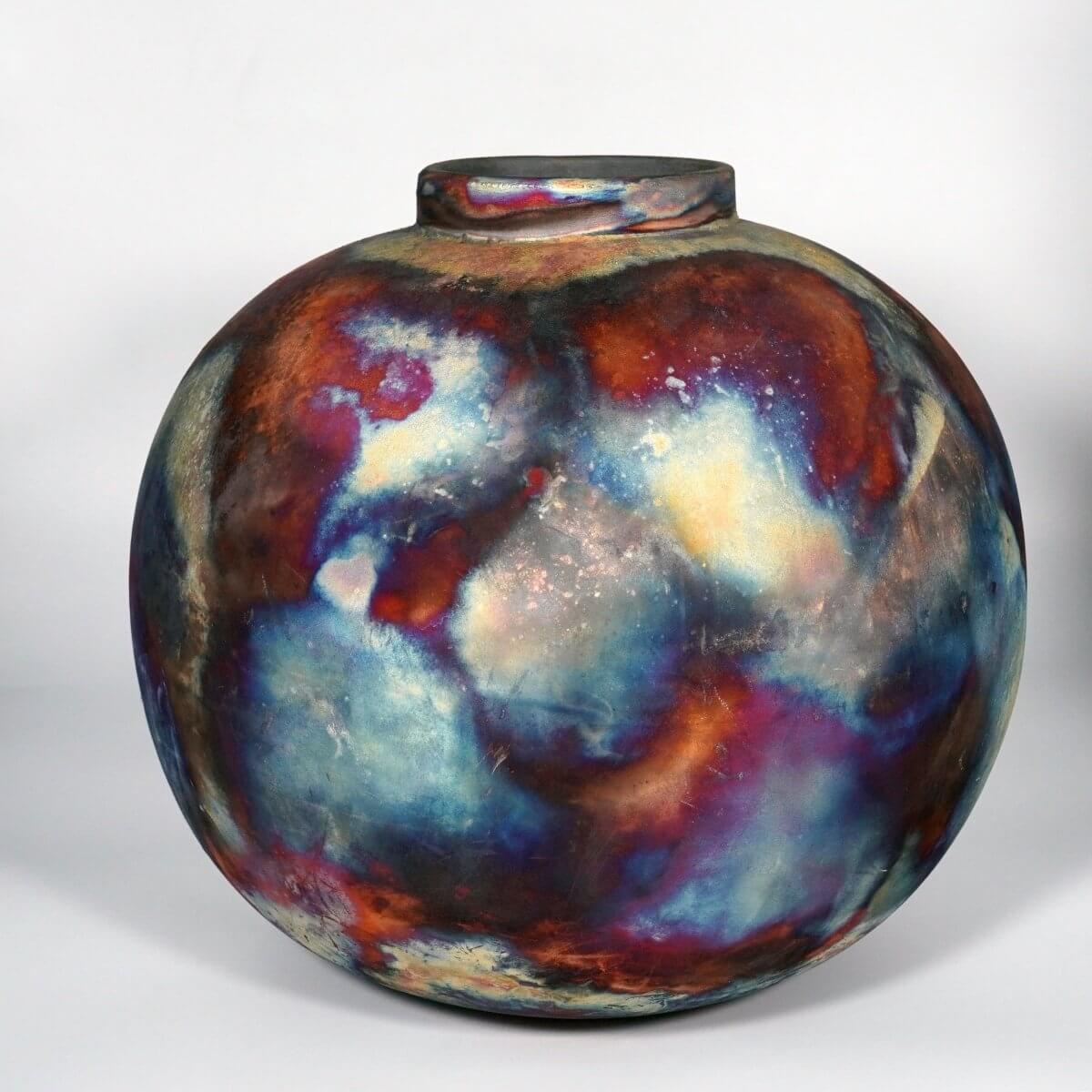 RAAQUU Large Globe XL Ceramic Vase Full Copper Matte S/N0000848 13" Raku Pottery Unique Handmade ceramic pottery raku vases, urns, and home decor, sculptures, wall decor, gifts by Adil Ghani
