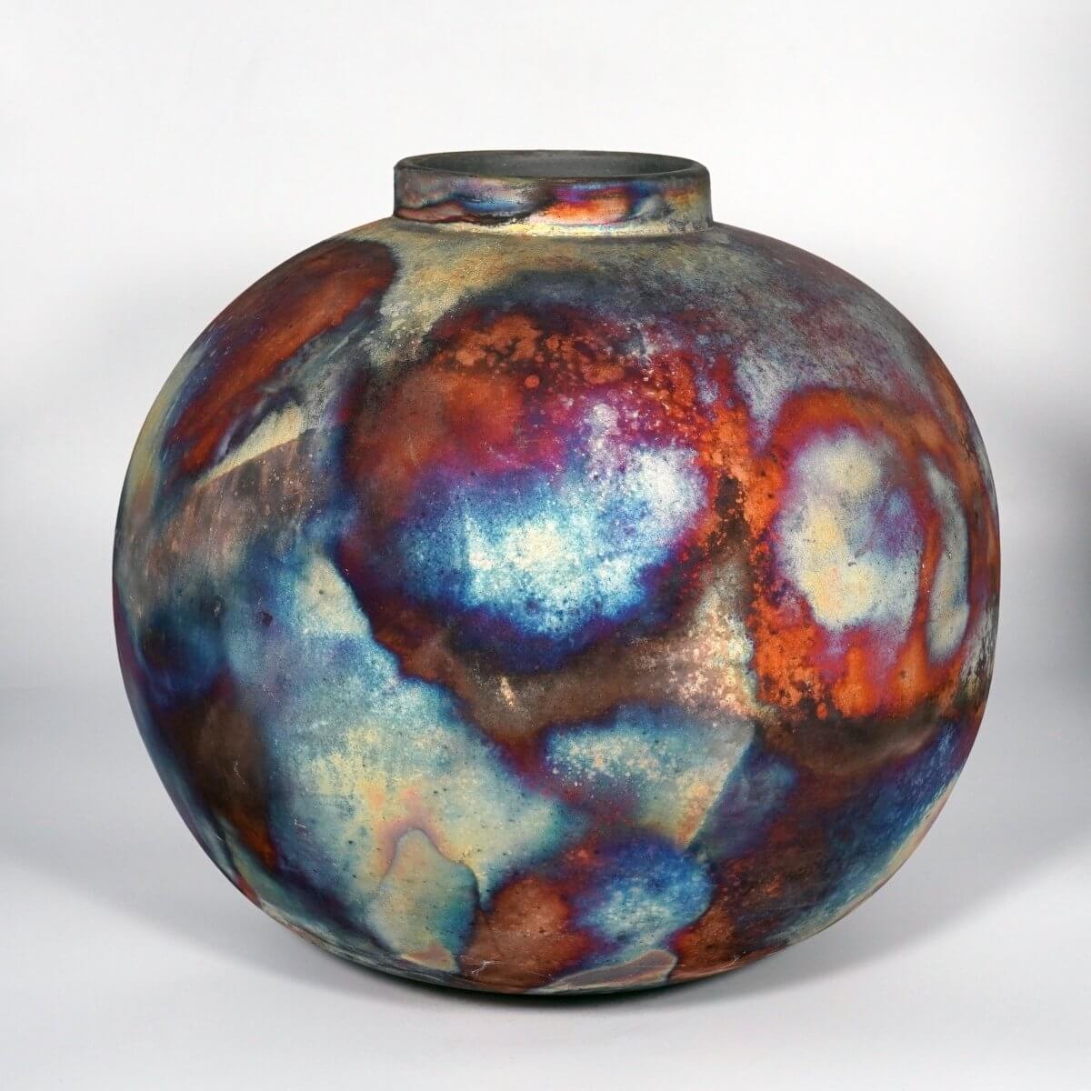 RAAQUU Large Globe XL Ceramic Vase Full Copper Matte S/N0000848 13" Raku Pottery Unique Handmade ceramic pottery raku vases, urns, and home decor, sculptures, wall decor, gifts by Adil Ghani