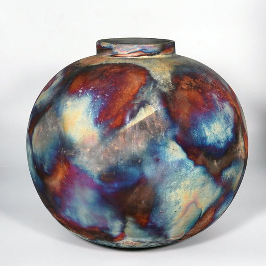RAAQUU Large Globe XL Ceramic Vase Full Copper Matte S/N0000848 13" Raku Pottery Unique Handmade ceramic pottery raku vases, urns, and home decor, sculptures, wall decor, gifts by Adil Ghani