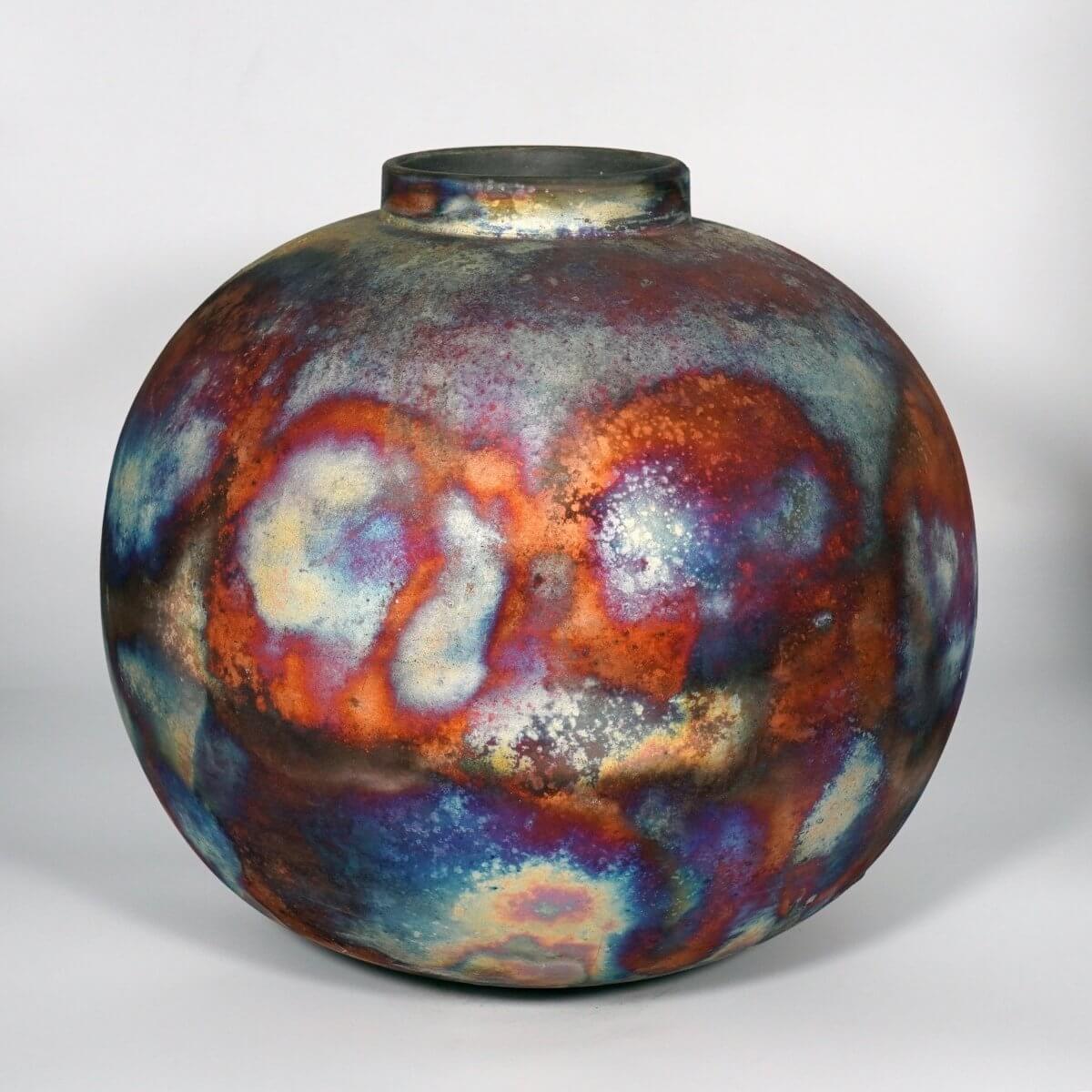 RAAQUU Large Globe XL Ceramic Vase Full Copper Matte S/N0000848 13" Raku Pottery Unique Handmade ceramic pottery raku vases, urns, and home decor, sculptures, wall decor, gifts by Adil Ghani