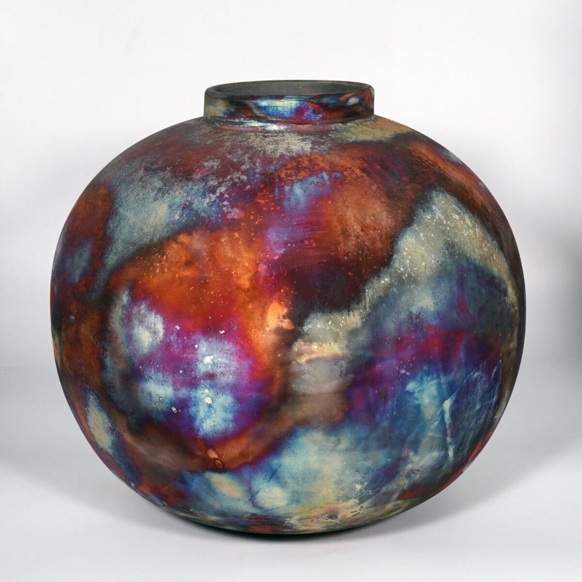 RAAQUU Large Globe XL Ceramic Vase Full Copper Matte S/N0000848 13" Raku Pottery Unique Handmade ceramic pottery raku vases, urns, and home decor, sculptures, wall decor, gifts by Adil Ghani