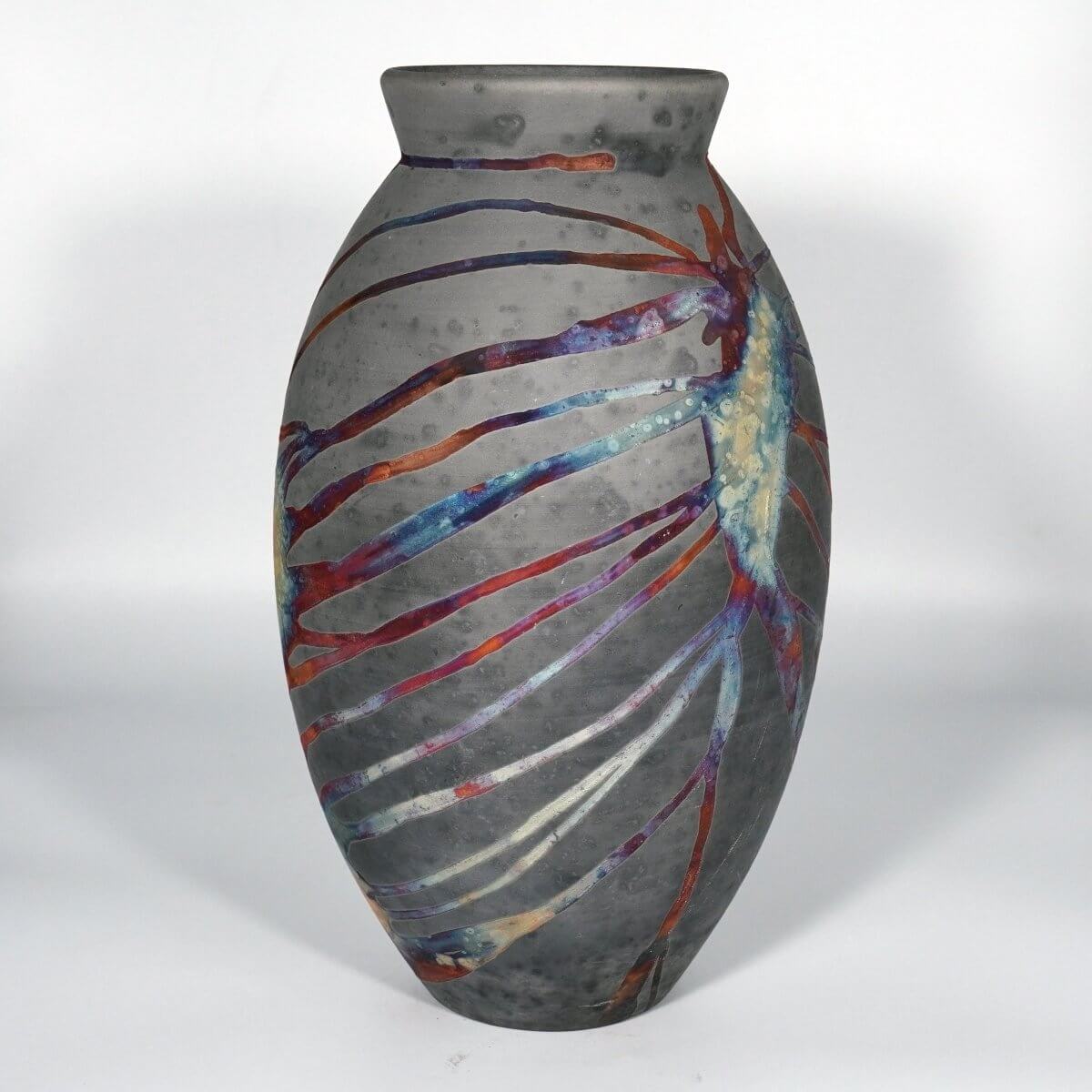 RAAQUU Large Oval Ceramic Vase Carbon Copper S/N0000826 13.5" Raku Pottery Unique Handmade ceramic pottery raku vases, urns, and home decor, sculptures, wall decor, gifts by Adil Ghani