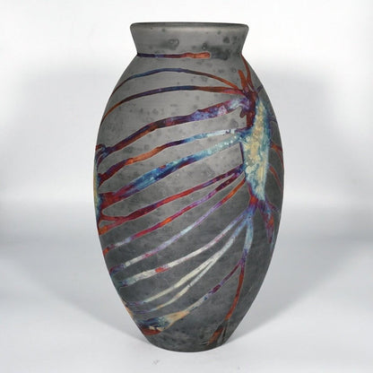 RAAQUU Large Oval Ceramic Vase Carbon Copper S/N0000826 13.5" Raku Pottery Unique Handmade ceramic pottery raku vases, urns, and home decor, sculptures, wall decor, gifts by Adil Ghani