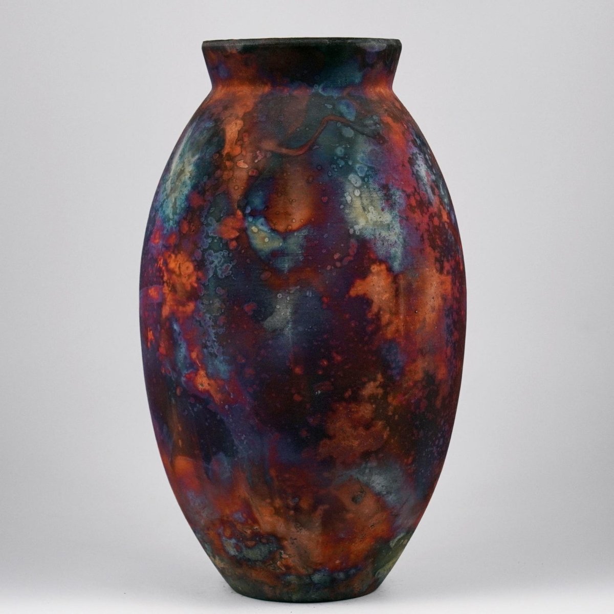 RAAQUU Large Oval Ceramic Vase Full Copper Matte S/N0000207 13.5" Raku Pottery - RAAQUU