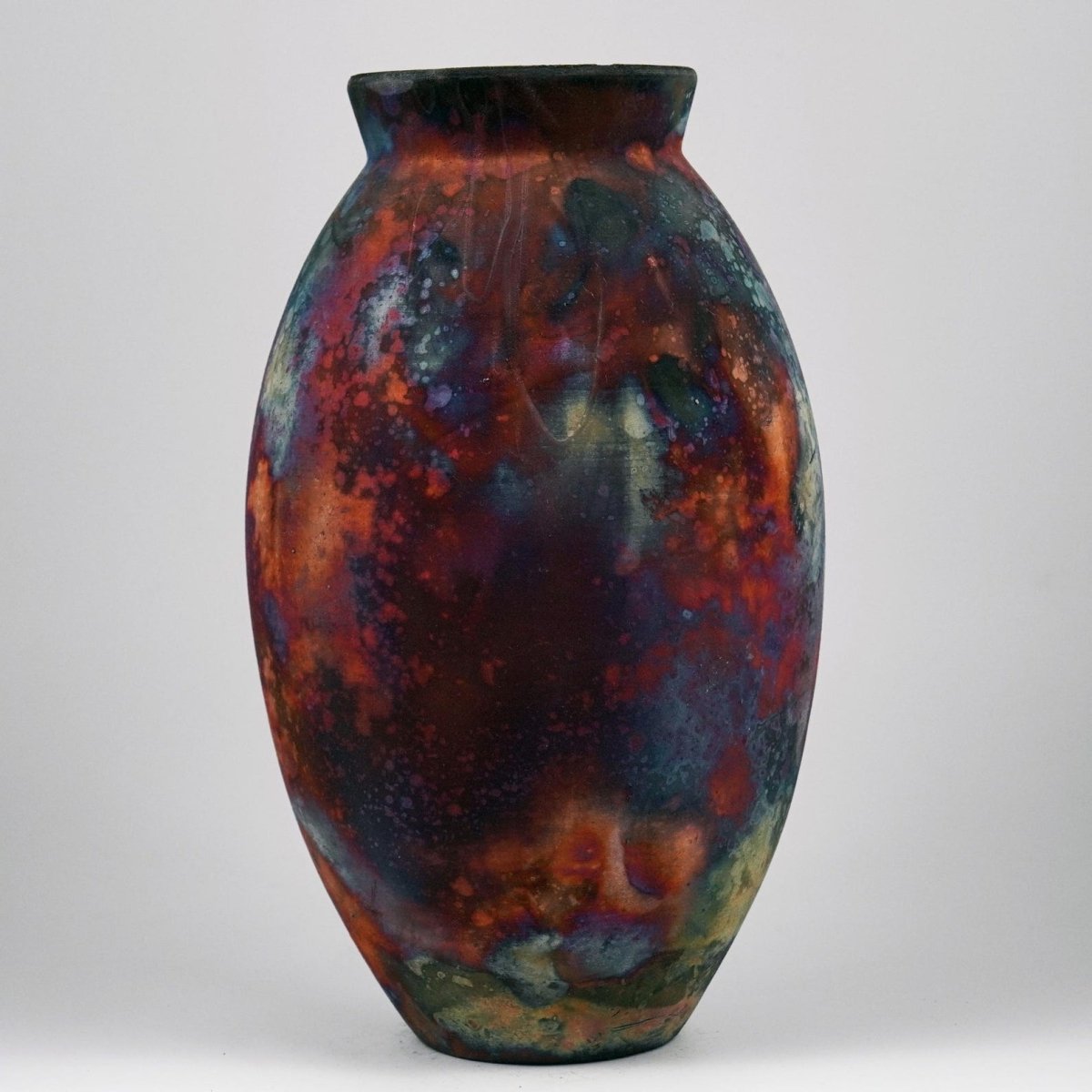 RAAQUU Large Oval Ceramic Vase Full Copper Matte S/N0000207 13.5" Raku Pottery - RAAQUU