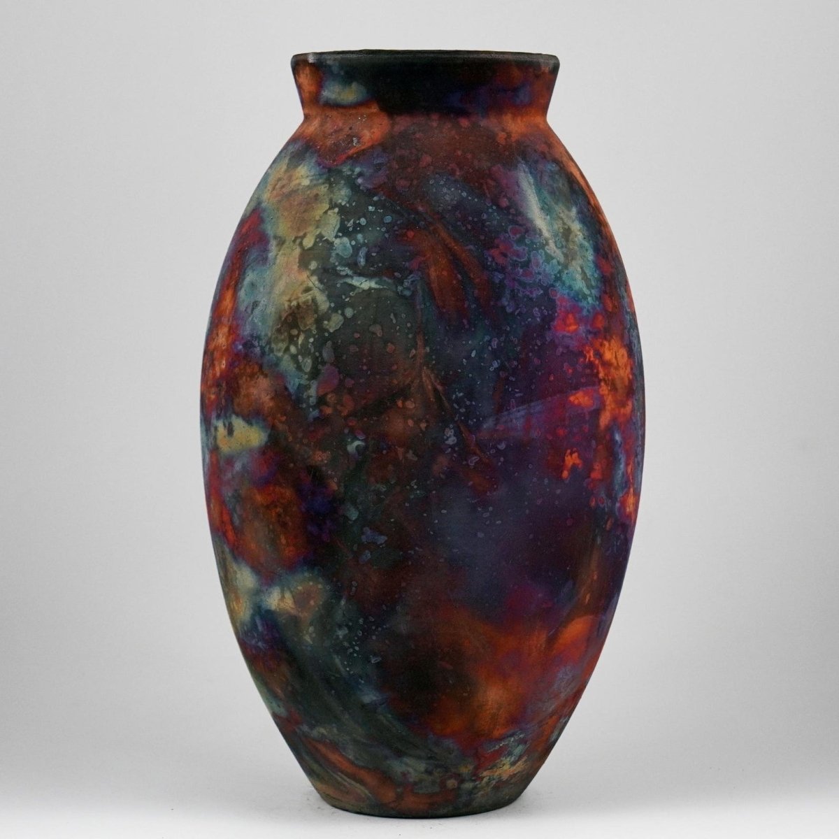 RAAQUU Large Oval Ceramic Vase Full Copper Matte S/N0000207 13.5" Raku Pottery - RAAQUU