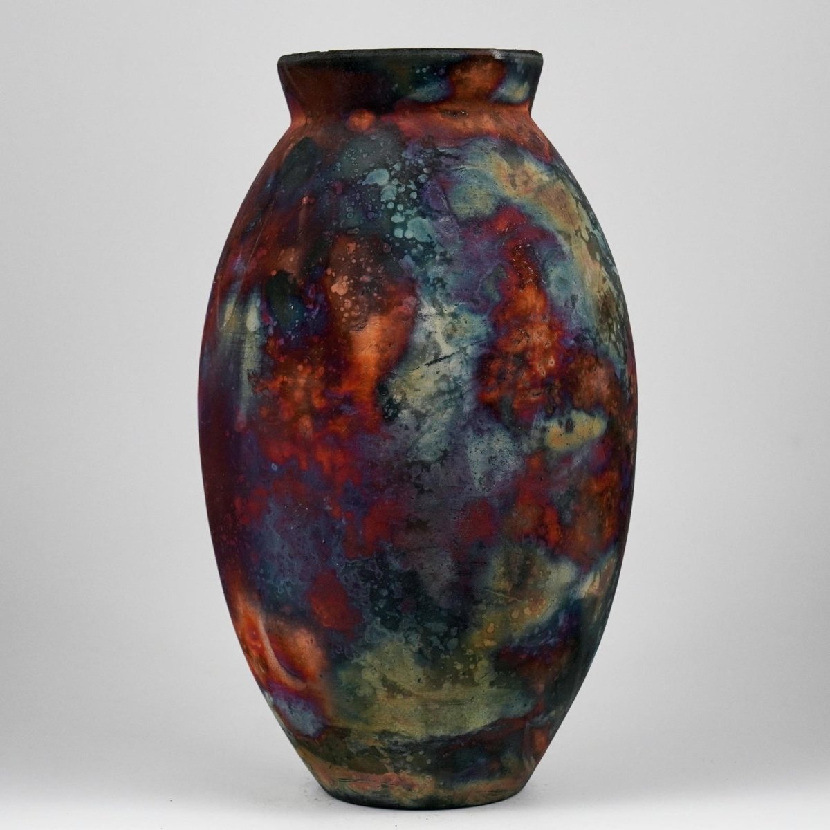 RAAQUU Large Oval Ceramic Vase Full Copper Matte S/N0000207 13.5" Raku Pottery - RAAQUU