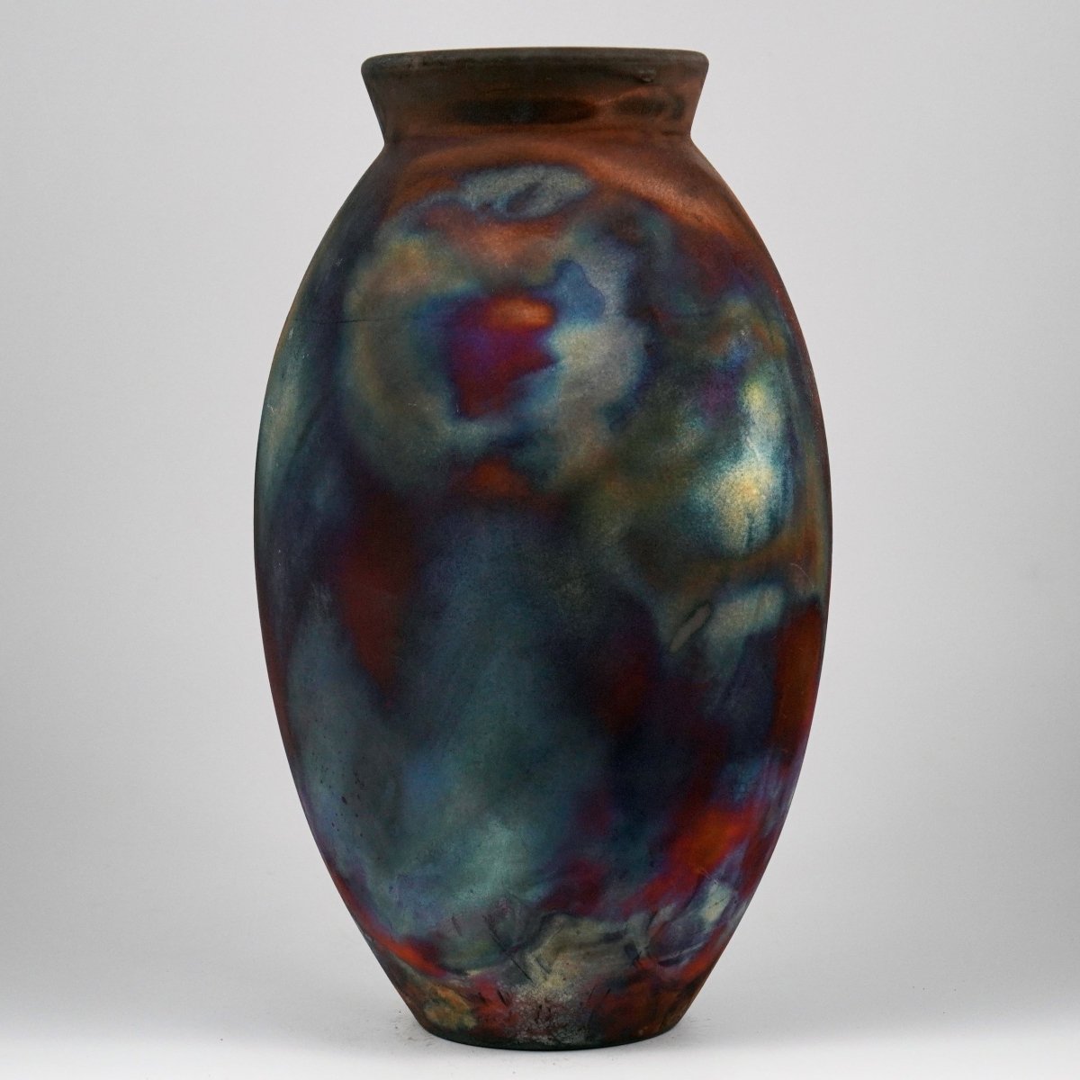 RAAQUU Large Oval Ceramic Vase Full Copper Matte S/N0000505 13.5" Raku Pottery - RAAQUU