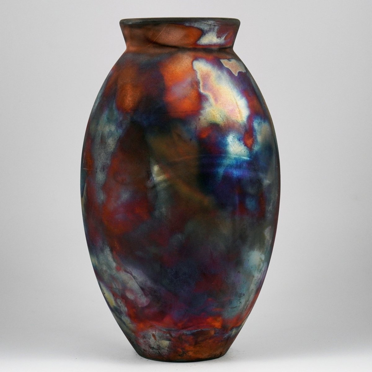 RAAQUU Large Oval Ceramic Vase Full Copper Matte S/N0000505 13.5" Raku Pottery - RAAQUU