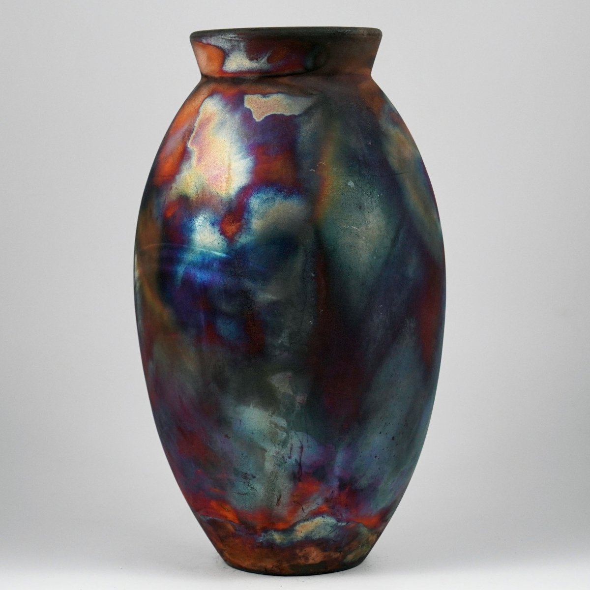 RAAQUU Large Oval Ceramic Vase Full Copper Matte S/N0000505 13.5" Raku Pottery - RAAQUU