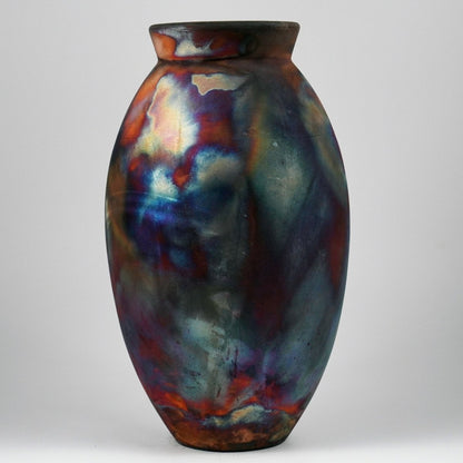 RAAQUU Large Oval Ceramic Vase Full Copper Matte S/N0000505 13.5" Raku Pottery - RAAQUU