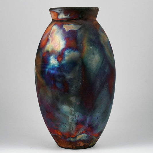 RAAQUU Large Oval Ceramic Vase Full Copper Matte S/N0000505 13.5" Raku Pottery - RAAQUU