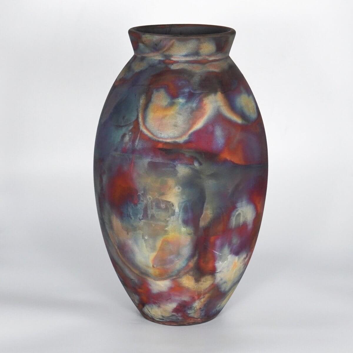 RAAQUU Large Oval Ceramic Vase Full Copper Matte S/N0000700 13.5" Raku Pottery Unique Handmade ceramic pottery raku vases, urns, and home decor, sculptures, wall decor, gifts by Adil Ghani