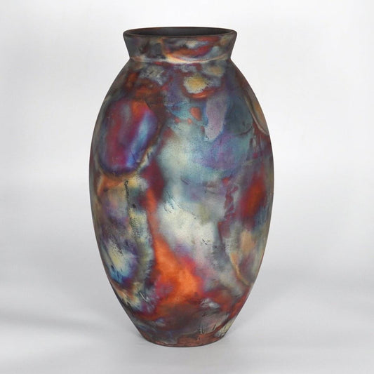 RAAQUU Large Oval Ceramic Vase Full Copper Matte S/N0000700 13.5" Raku Pottery Unique Handmade ceramic pottery raku vases, urns, and home decor, sculptures, wall decor, gifts by Adil Ghani