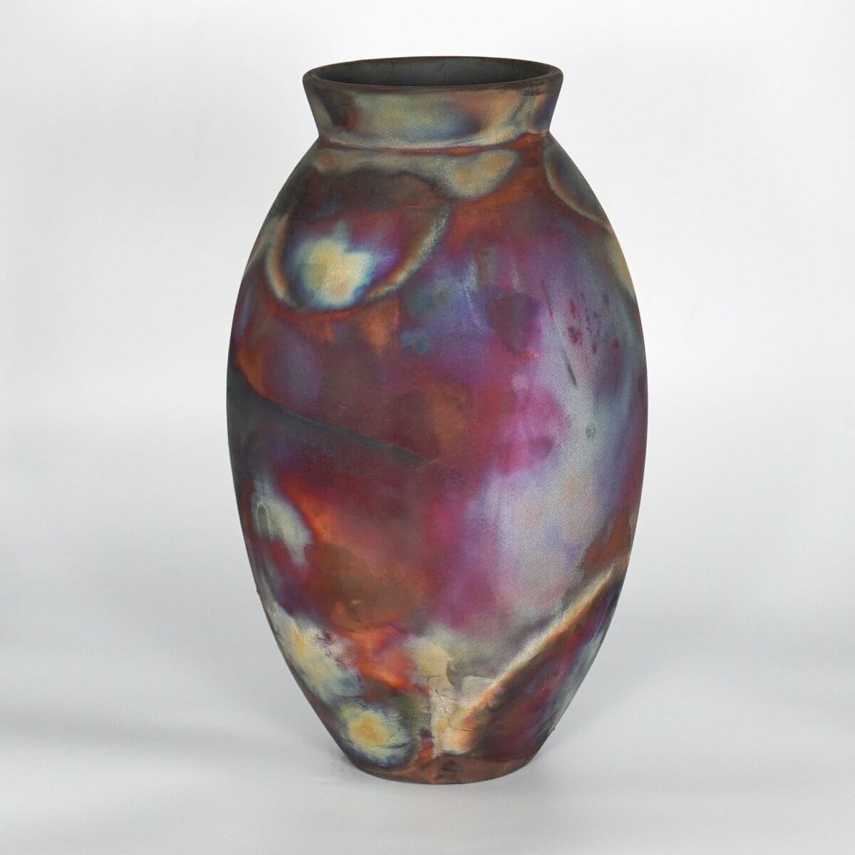 RAAQUU Large Oval Ceramic Vase Full Copper Matte S/N0000700 13.5" Raku Pottery Unique Handmade ceramic pottery raku vases, urns, and home decor, sculptures, wall decor, gifts by Adil Ghani