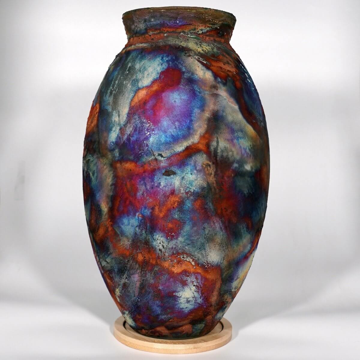 RAAQUU Large Oval Ceramic Vase Full Copper Matte S/N0000743 13.5" Raku Pottery Unique Handmade ceramic pottery raku vases, urns, and home decor, sculptures, wall decor, gifts by Adil Ghani