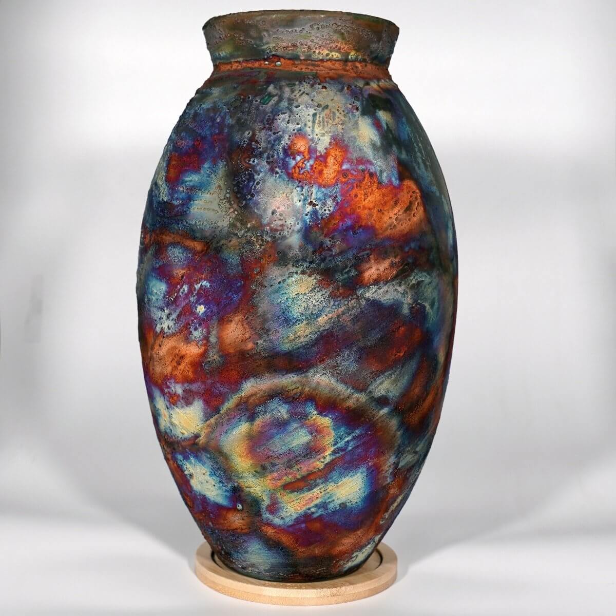 RAAQUU Large Oval Ceramic Vase Full Copper Matte S/N0000743 13.5" Raku Pottery Unique Handmade ceramic pottery raku vases, urns, and home decor, sculptures, wall decor, gifts by Adil Ghani
