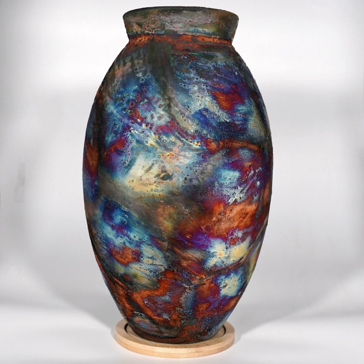 RAAQUU Large Oval Ceramic Vase Full Copper Matte S/N0000743 13.5" Raku Pottery Unique Handmade ceramic pottery raku vases, urns, and home decor, sculptures, wall decor, gifts by Adil Ghani