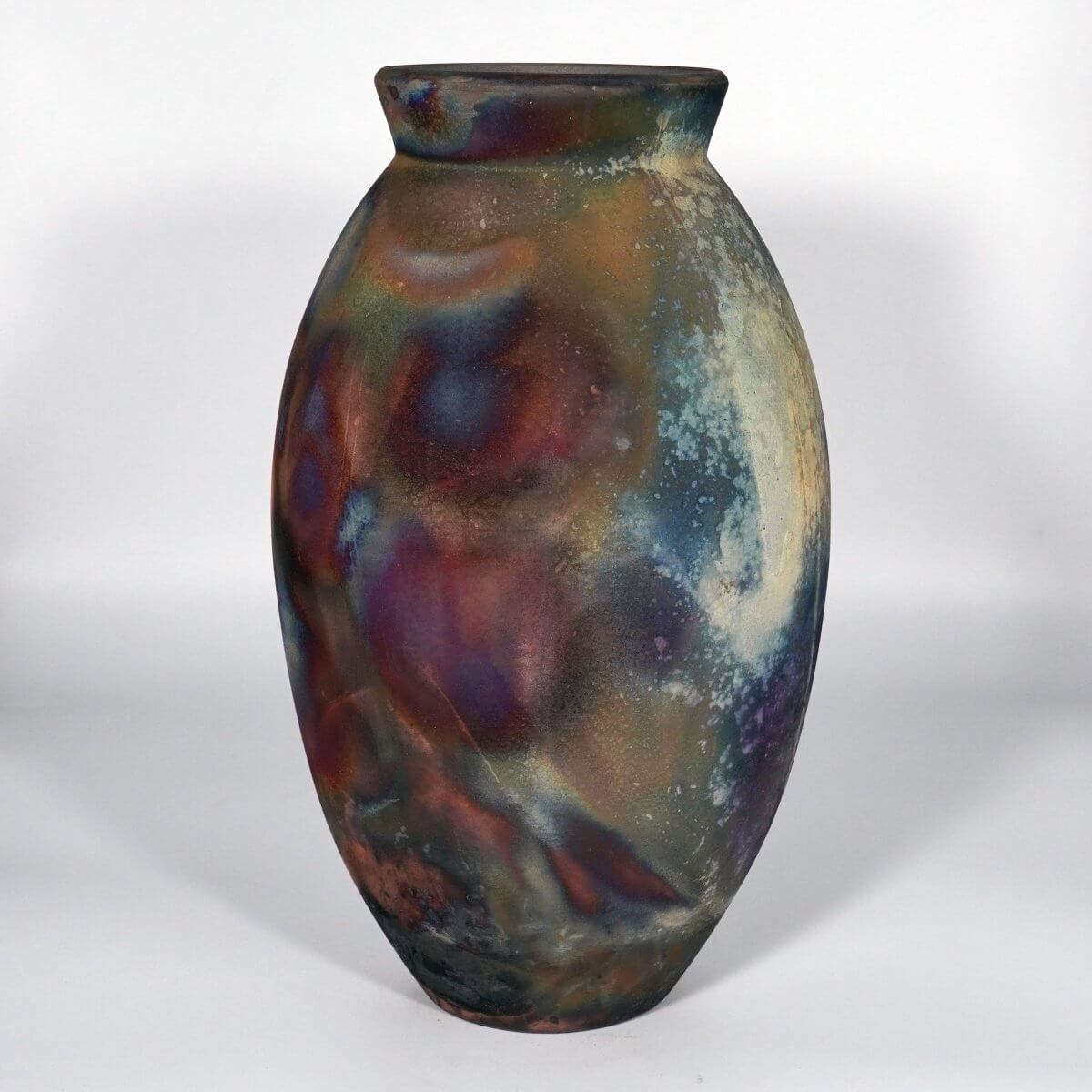 RAAQUU Large Oval Ceramic Vase Full Copper Matte S/N0000825 13.5" Raku Pottery Unique Handmade ceramic pottery raku vases, urns, and home decor, sculptures, wall decor, gifts by Adil Ghani