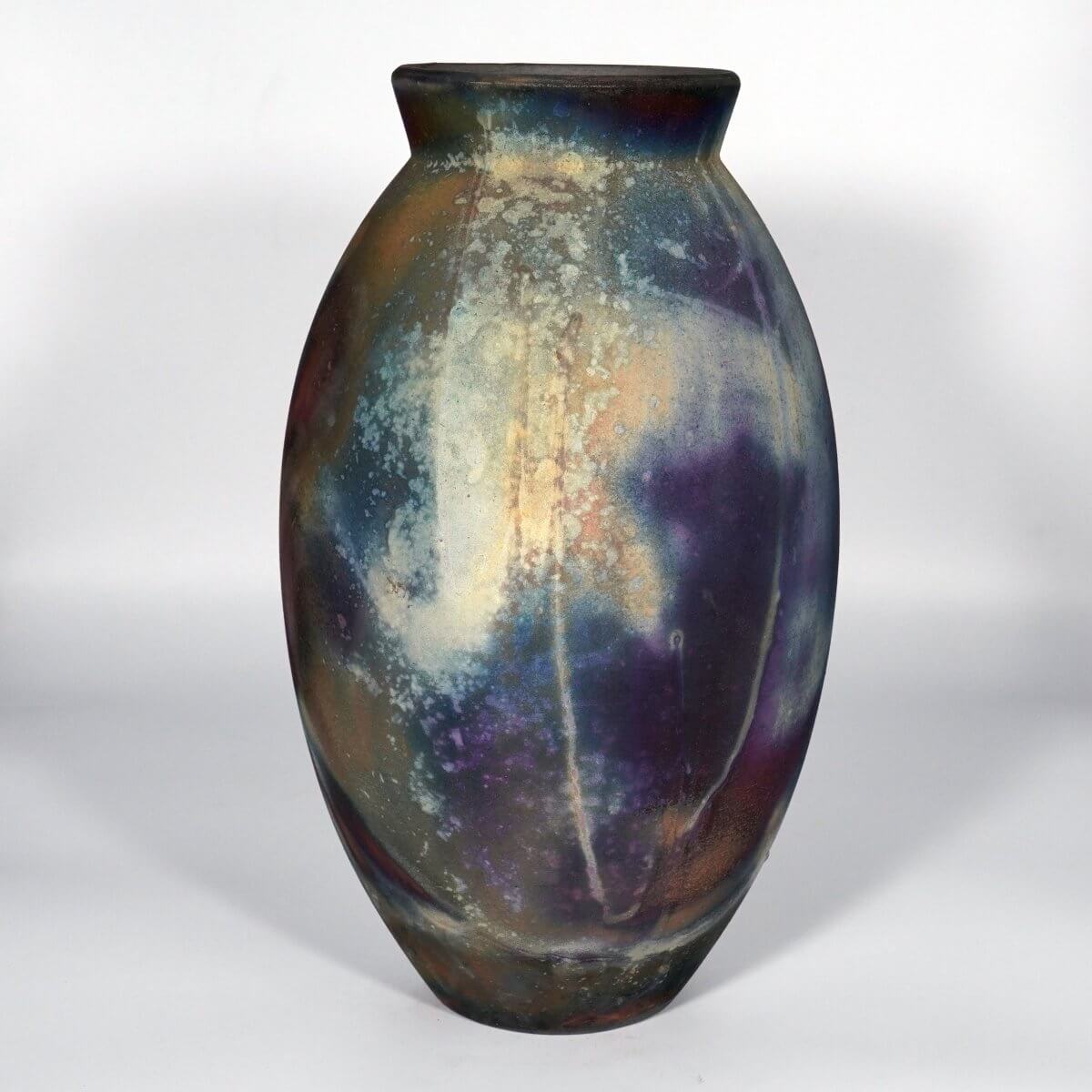 RAAQUU Large Oval Ceramic Vase Full Copper Matte S/N0000825 13.5" Raku Pottery Unique Handmade ceramic pottery raku vases, urns, and home decor, sculptures, wall decor, gifts by Adil Ghani