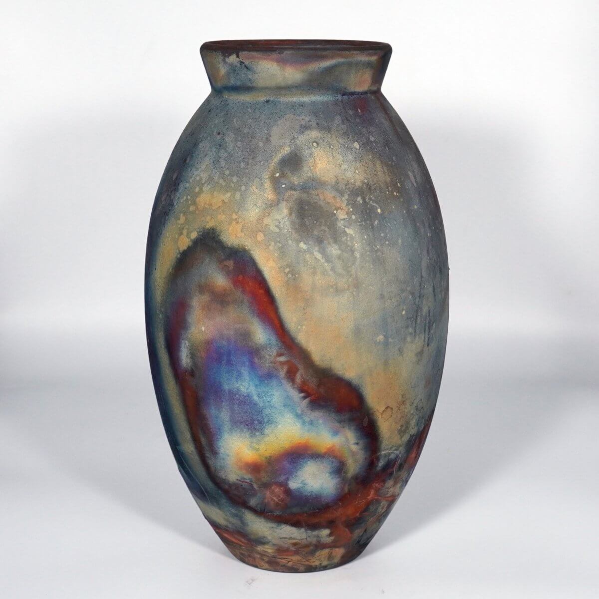 RAAQUU Large Oval Ceramic Vase Full Copper Matte S/N0000867 13.5" Raku Pottery Unique Handmade ceramic pottery raku vases, urns, and home decor, sculptures, wall decor, gifts by Adil Ghani