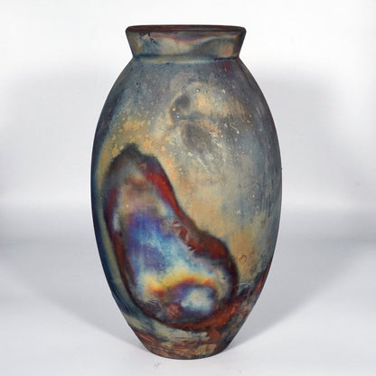 RAAQUU Large Oval Ceramic Vase Full Copper Matte S/N0000867 13.5" Raku Pottery Unique Handmade ceramic pottery raku vases, urns, and home decor, sculptures, wall decor, gifts by Adil Ghani