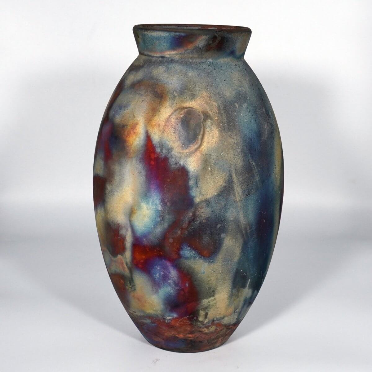 RAAQUU Large Oval Ceramic Vase Full Copper Matte S/N0000867 13.5" Raku Pottery Unique Handmade ceramic pottery raku vases, urns, and home decor, sculptures, wall decor, gifts by Adil Ghani