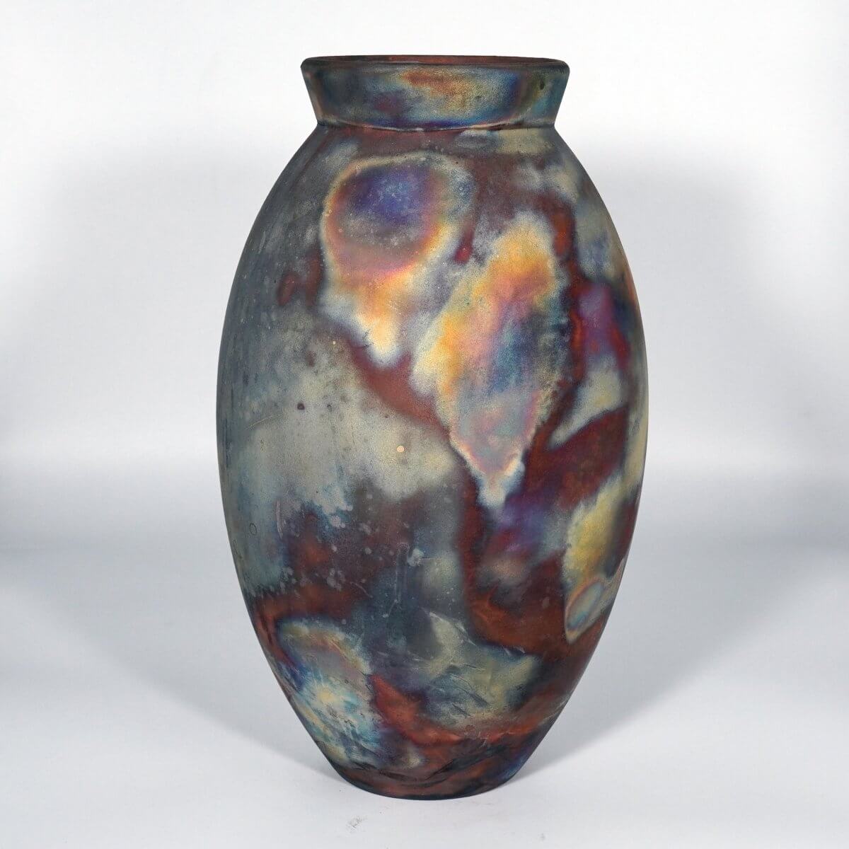 RAAQUU Large Oval Ceramic Vase Full Copper Matte S/N0000867 13.5" Raku Pottery Unique Handmade ceramic pottery raku vases, urns, and home decor, sculptures, wall decor, gifts by Adil Ghani