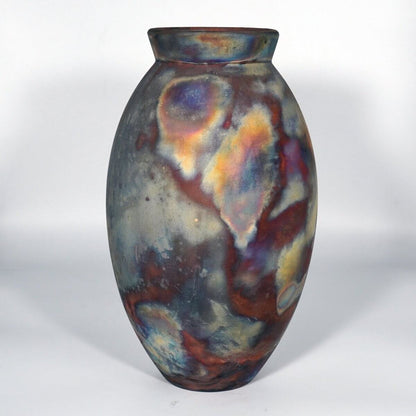 RAAQUU Large Oval Ceramic Vase Full Copper Matte S/N0000867 13.5" Raku Pottery Unique Handmade ceramic pottery raku vases, urns, and home decor, sculptures, wall decor, gifts by Adil Ghani