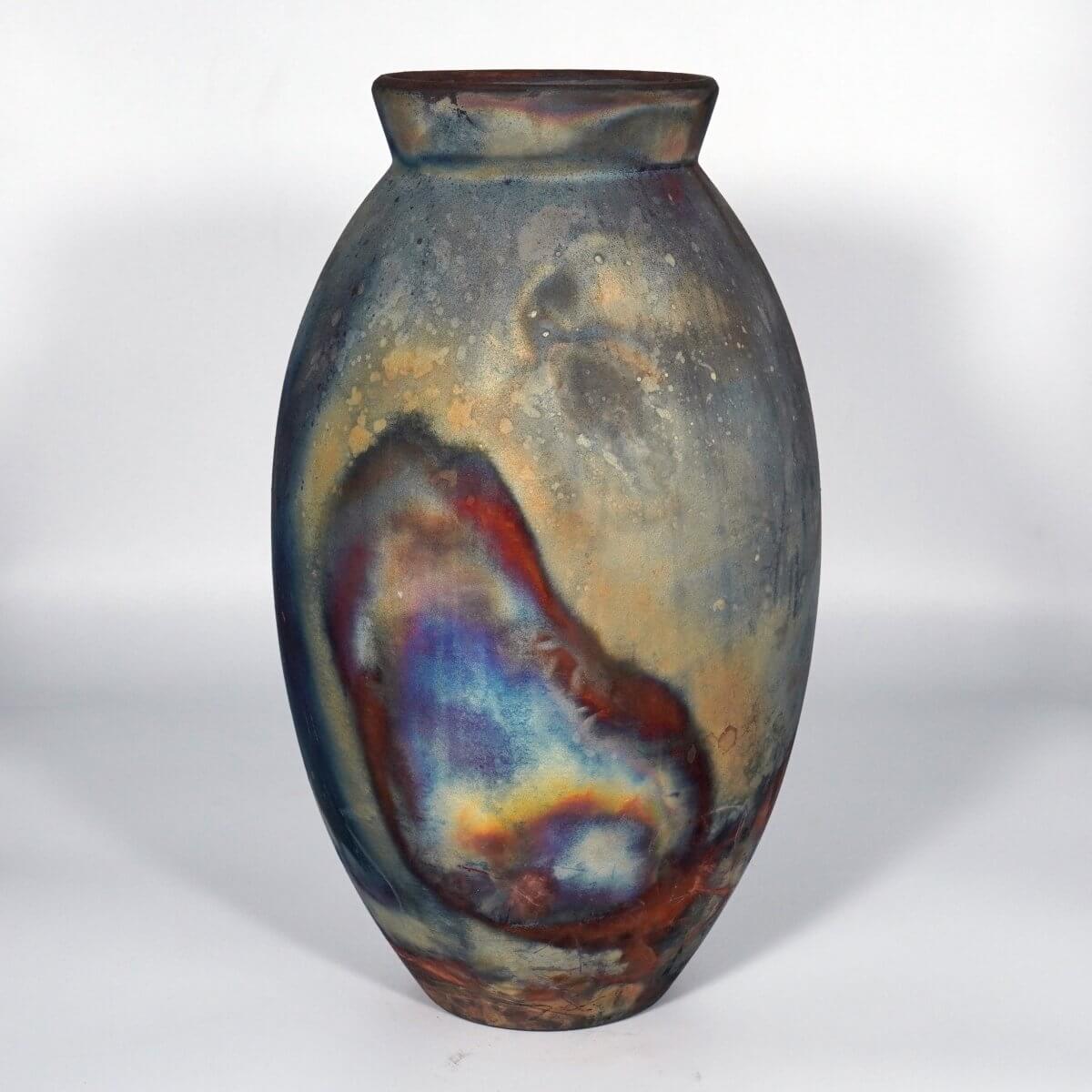 RAAQUU Large Oval Ceramic Vase Full Copper Matte S/N0000867 13.5" Raku Pottery Unique Handmade ceramic pottery raku vases, urns, and home decor, sculptures, wall decor, gifts by Adil Ghani