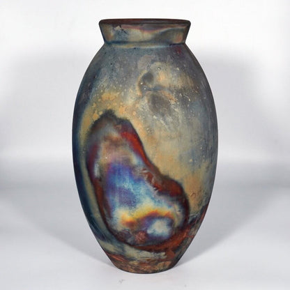 RAAQUU Large Oval Ceramic Vase Full Copper Matte S/N0000867 13.5" Raku Pottery Unique Handmade ceramic pottery raku vases, urns, and home decor, sculptures, wall decor, gifts by Adil Ghani