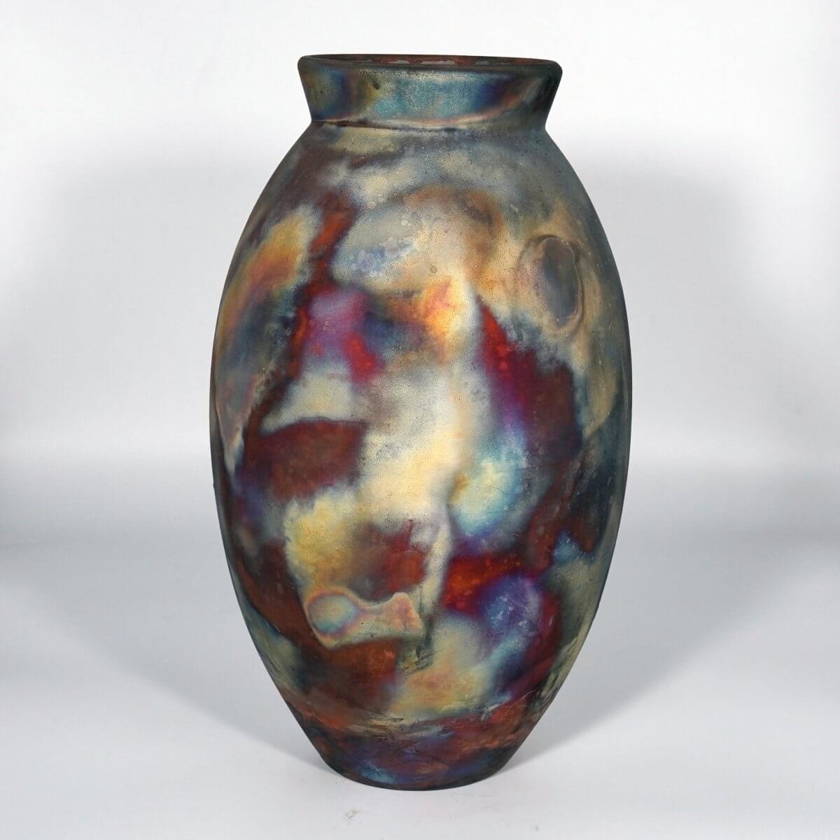 RAAQUU Large Oval Ceramic Vase Full Copper Matte S/N0000867 13.5" Raku Pottery Unique Handmade ceramic pottery raku vases, urns, and home decor, sculptures, wall decor, gifts by Adil Ghani