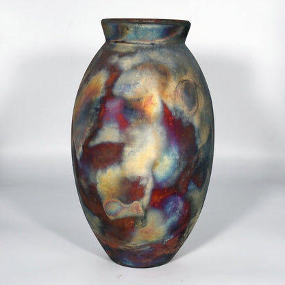 RAAQUU Large Oval Ceramic Vase Full Copper Matte S/N0000867 13.5" Raku Pottery Unique Handmade ceramic pottery raku vases, urns, and home decor, sculptures, wall decor, gifts by Adil Ghani
