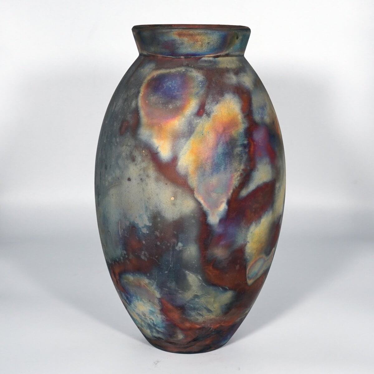 RAAQUU Large Oval Ceramic Vase Full Copper Matte S/N0000867 13.5" Raku Pottery Unique Handmade ceramic pottery raku vases, urns, and home decor, sculptures, wall decor, gifts by Adil Ghani