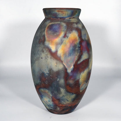 RAAQUU Large Oval Ceramic Vase Full Copper Matte S/N0000867 13.5" Raku Pottery Unique Handmade ceramic pottery raku vases, urns, and home decor, sculptures, wall decor, gifts by Adil Ghani