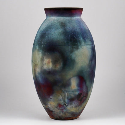 RAAQUU Large Oval Ceramic Vase Full Copper Matte S/N0000947 13.5" Raku Pottery - RAAQUU