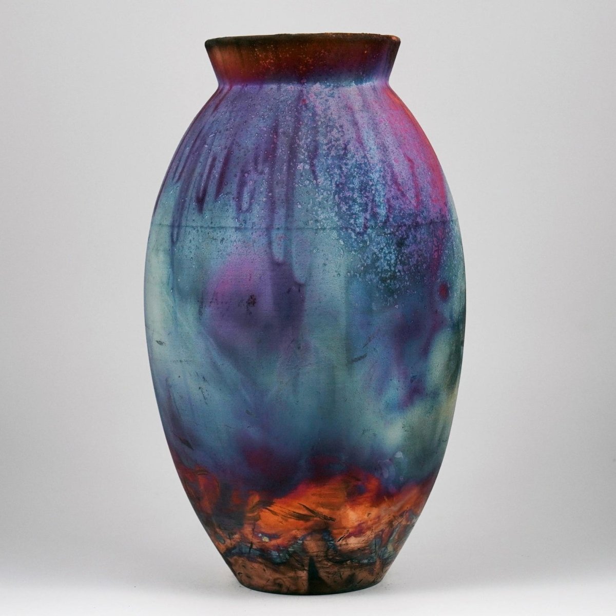RAAQUU Large Oval Ceramic Vase Full Copper Matte S/N0000955 13.5" Raku Pottery - RAAQUU
