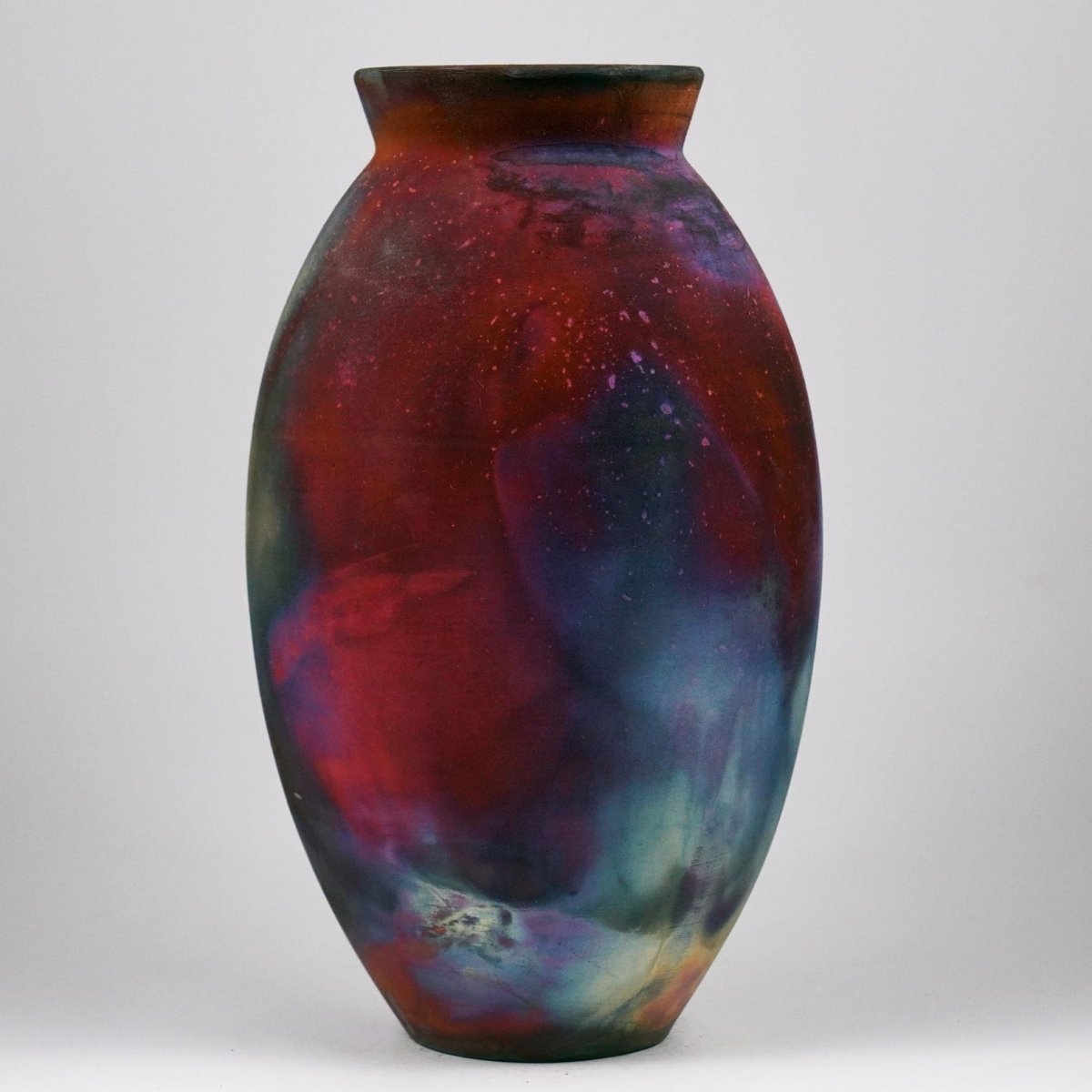 RAAQUU Large Oval Ceramic Vase Full Copper Matte S/N0000959 13.5" Raku Pottery - RAAQUU