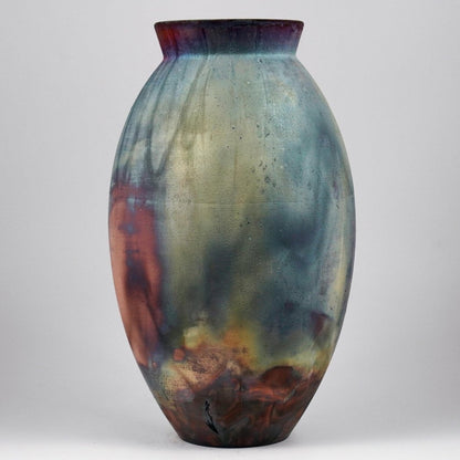 RAAQUU Large Oval Ceramic Vase Full Copper Matte S/N0000975 13.5" Raku Pottery - RAAQUU