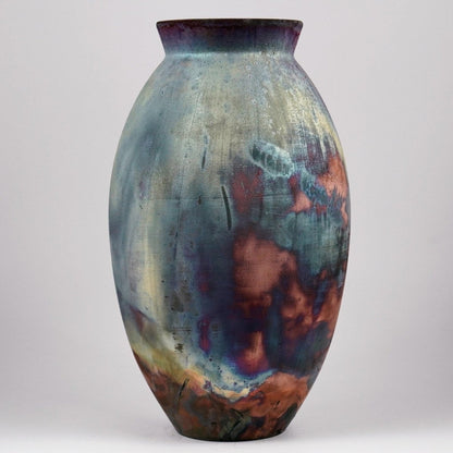 RAAQUU Large Oval Ceramic Vase Full Copper Matte S/N0000975 13.5" Raku Pottery - RAAQUU