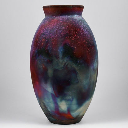 RAAQUU Large Oval Ceramic Vase Full Copper Matte S/N0000982 13.5" Raku Pottery - RAAQUU