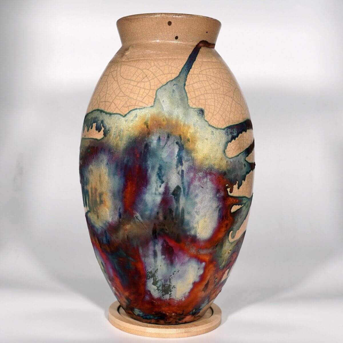 RAAQUU Large Oval Ceramic Vase Half Copper Matte S/N0000092 13.5" Raku Pottery Unique Handmade ceramic pottery raku vases, urns, and home decor, sculptures, wall decor, gifts by Adil Ghani